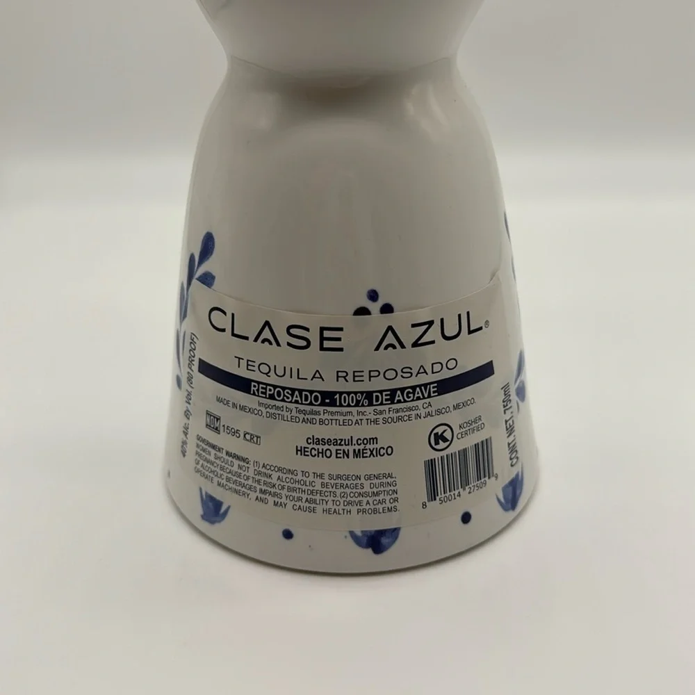 Clase Azul Reposado 750ml Tequila Empty Blue & White Bottle.